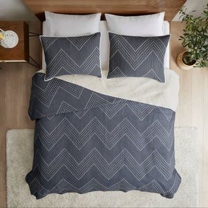 3 PCs King / California king Pomona cotton embroidered coverlet set navy